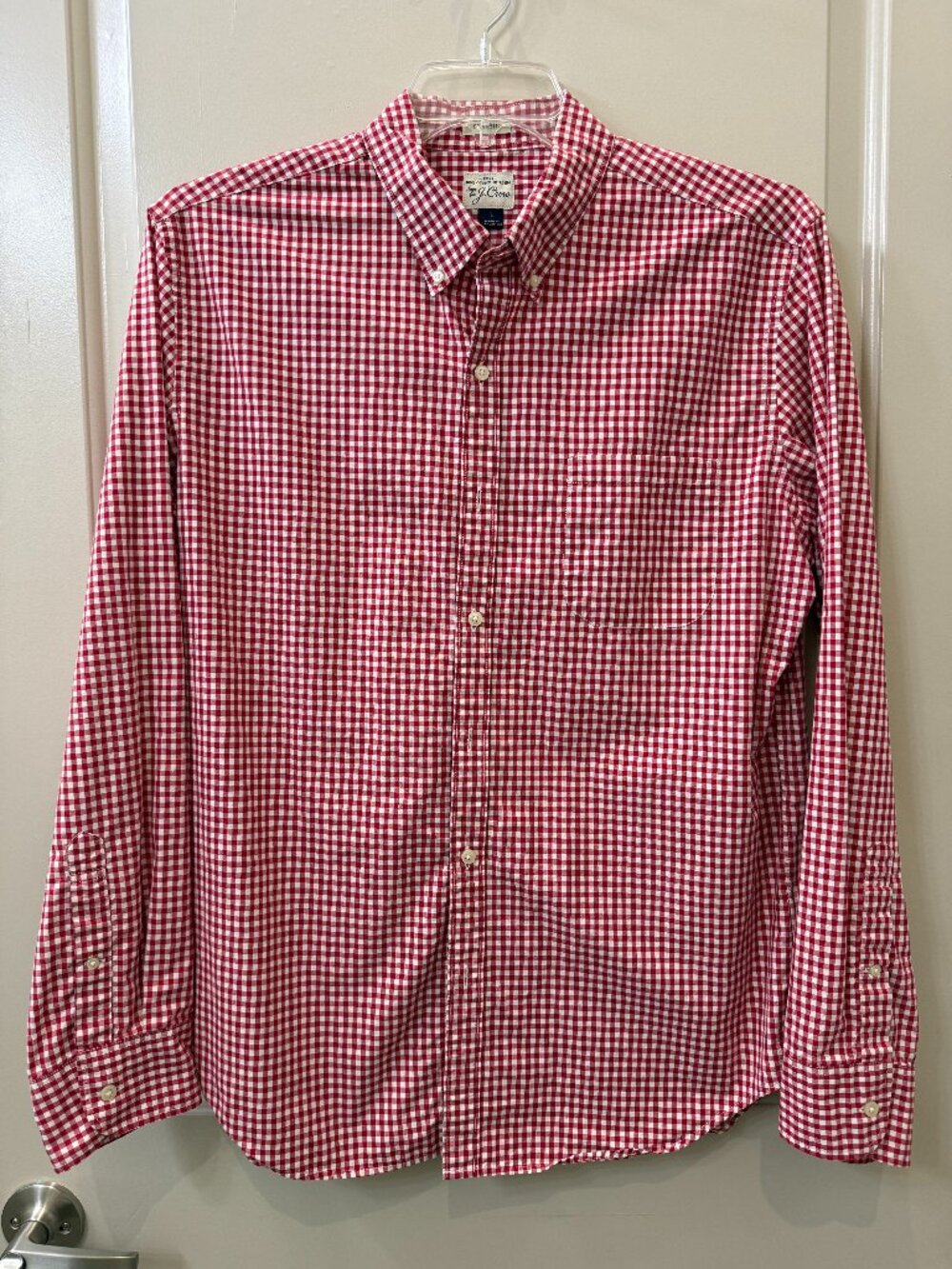 J. Crew Mens Classic L Red/White Gingham Long Sleeve Button Down.